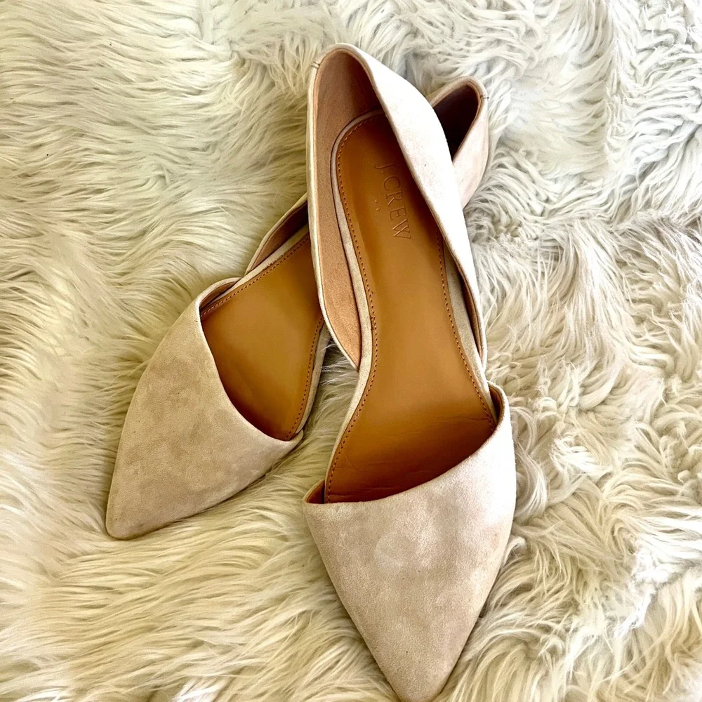 J.Crew Womens Suede d'Orsay Pointed Toe Flats Beige Sand Size 9